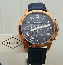 Image of New FOSSIL Mens Watch Blue Navy & Rose gold Chronograph RRP£189 Gift for Him (F1