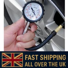 Image of Professional Tyre Pressure Gauge with Flexible Hose UK PRO Tool Accurate 100 PSI