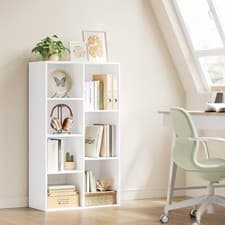 Image of 4-Tier Wooden Bookcase Book Display Shelves Storage Cloth Organizer Living Room