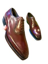 Image of Handmade Men Brown Leather Lace Up Wingtip Brogue Formal Shoes- Goodyear Welted