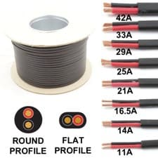 Image of ROUND or FLAT profile Twin 2 Core Cable 12v 24v Thin Wall Wire 11A up to 42 AMP