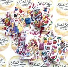 Image of K-POP SUMMER SODA 5" STATEMENT PRINTED CANVAS FABRIC BOW TEMP TO MAKE HAIR BOWS