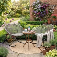 Image of Rattan Rocking Chair Garden Patio Outdoor Balcony Seat Steel Frame Wicker Grey