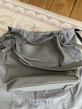 Image of All Saints Kita Taupe Pebbled Leather Shoulder Hobo Crossbody Bag & Pouch