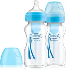 Image of Dr. Brown'S Options+ Anti-Colic Baby Bottle, Wide Neck, 270Ml, 2 Pack, Blue