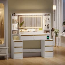 Image of Dressing Table With Led Mirror Drawers Set Makeup Desk Vanity Table Lights