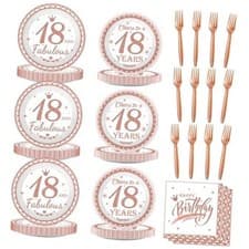 Image of 96Pcs Birthday Decorations for Girls Rose Gold Paper Plates and Napkins 18th