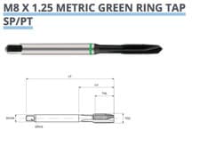 Image of M8 x 1.25 SPIRAL POINT TAP HSS-E 6HX GREEN RINGED EUROPA TOOL TM31300800 P359