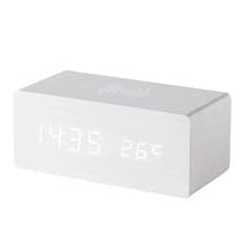 Image of 2in1 Wooden Wireless Charging Digital Alarm LED Clock Time Date Temperature Desk