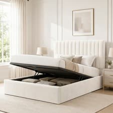 Image of Low Profile Ottoman Storage bed Frame Upholstered Plush Velvet - Lined Headboard