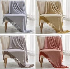 Image of ASCOT THROW GEOMETRIC GEO TASSEL SINGLE FLEECE BLANKET SETTEE CHAIR SOFA COVER