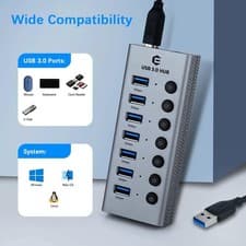 Image of USB 3.0 Hub 7 Port Splitter Ultra Thin Adapter &Power Cable for PC Mac UK Plug