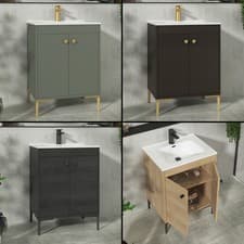Image of 600mm Floor Standing Bathroom Vanity Unit Cabinet with 2 Doors & Ceramic Basin