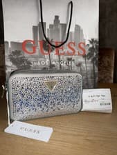 Image of Beautiful Genuine Guess bag Sofia mini crossbody top zip blue bnwt RRP£130