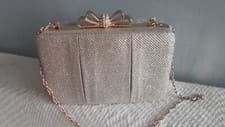 Image of ACCESSORIZE GOLD SPARKLE HARD BODIED CLUTCH BAG with CHAIN & JEWEL FASTENER NEW