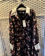 Image of Mint Velvet Floral Mini Shirt Dress, Black/Multi, Medium With Tags