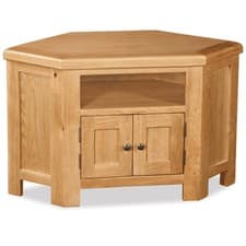 Image of Oakvale Corner TV Unit / Oak Corner Media Stand / Corner TV Cabinet / Corner TV