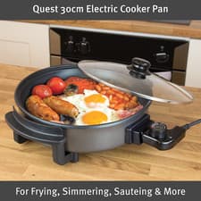 Image of Quest 30cm Multi-Function Aluminium Electric Cooker Pan with Clear Lid, 1500W