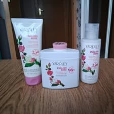 Image of Yardley London English Rose Body lotion 100ml + Hand Cream 50ml + Talc 50g New