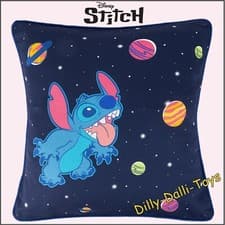 Image of Disney Lilo & Stitch Cushion 100% Cotton Blue Space Bedroom Pillow Square 45cm