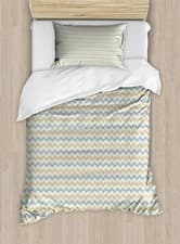 Image of Beige Duvet Cover Set Herringbone Line Pattern