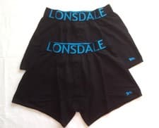Image of LONSDALE BLACK/BLUE BOXER SHORTS-PACK OF 2-BUTTON FLY UNDERWEAR-S-BNWOT-SM153