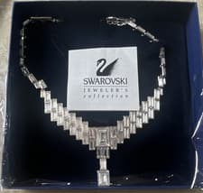 Image of Swarovski Statement Crystal Necklace Silver Tone Baguette Rectangle Pendant