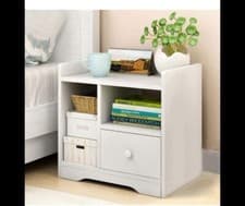 Image of White Bedside Table Drawer Cabinet Bedroom Furniture Storage Nightstand Shelf