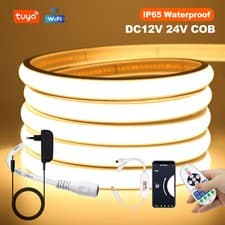 Image of Neon COB LED Strip Lights DC 12V 24V High Density Flex Tape Lamp Cabinet Kitchen