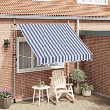 Image of Manual Retractable Awning 250 cm Blue and White Stripes