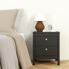 Image of Madrid Bedside Table 2 Drawers Matt Black 43.6x54.1cm New