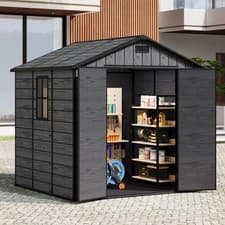 Image of 5x4 8x6 8x4ft Wood Grain Effect Plastic Garden Shed Outdoor Tools Storage House