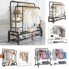 Image of Heavy Duty Metal Double Rail Clothes Garment Hanging Rack Shelf Display Stand UK