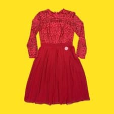 Image of CHI CHI LONDON Naarah Midi Dress, Lace Bodice, High Neckline, Red, UK 12