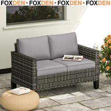 Image of Outdoor Rattan Sofa with Cushions Two Seater Garden Furniture Grey