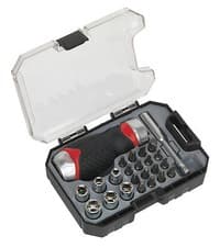 Image of SEALEY 24 Piece Stubby Ratchet Metric Socket Set + 1/4" Screwdriver Bits AK64906