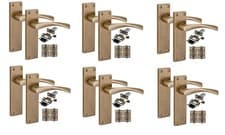 Image of Victorian Astrid Scroll Interior Door Handle Antique Brass Latch Packs Bath Lock