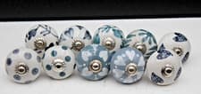 Image of Ceramic Vintage Assorted Colorful Drawer Handle Door Knobs Pulls White/Grey 10