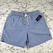 Image of POLO RALPH LAUREN Mens Blue Gingham Traveler Swim Shorts SIZE LARGE BNWT