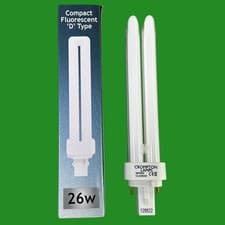 Image of 1x 26W Crompton G24d-3, 2 pin, 835 3500K Low Energy CFL Light Bulb PL PLC Lamp