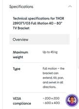 Image of thor tv wall mount 42 - 80 full motion brand new