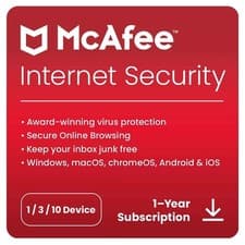 Image of McAfee Internet Security 2026 Antivirus 1, 3, 10 PC Devices 1 Year (EMAIL)