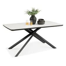 Image of 6 Seater Dining Table, White Marble Effect Kitchen Table, Spinningfield