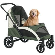 Image of PawHut Foldable Pet Stroller for Large Dogs, Dark Green