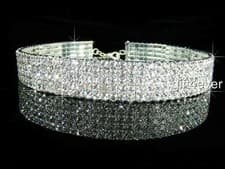 Image of SALE 5 Row made with Swarovski Crystal 925 Silver Plated Choker Necklace BN072