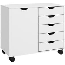 Image of HOMCOM Modern Mobile 5-Drawer Cabinet w/ Door, Office Storage Cabinet White