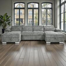 Image of Alaya U Shape Sofa Bed with Storage and Adjustable Headrests Grey Free Delivery