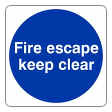 Image of Fire Escape Keep Clear Sign - 150x150mm - 1mm Rigid Plastic- CLEARANCE