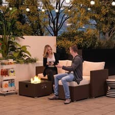 Image of 5 Piece Rattan Garden Furniture Set with Fire Pit Table for Outdoor