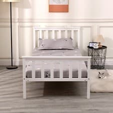 Image of SINGLE BED PINE FRAME 3FT WHITE WOODEN SHAKER STYLE BEDROOM FURNITURE